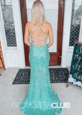 Venus | Green Dresses Prom Long Mermaid With Sequin Lace - Up Back - Green - PromDressClub